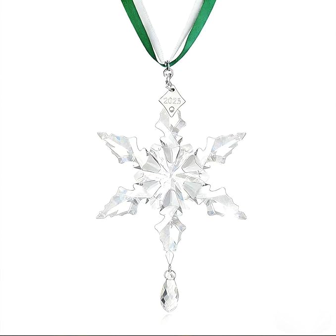 2025 Annual Christmas Ornaments Crystal Snowflake Star - Christmas Tree Ornaments Pendant Sun Catcher Home Hanging Decor (2025 White Crystal 2 Layers)