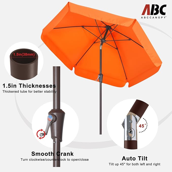 ABCCANOPY 7.5ft Scalloped Patio Umbrella, Outdoor Table Umbrella with Tilt and Crank, Fiberglass Ribs Deck Umbrella for Patio, Pool, Garden, Picnic (Orange)