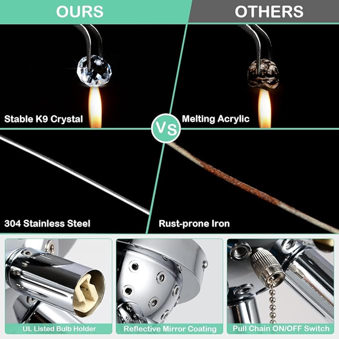 HMVPL Crystal Flush Mount Ceiling Light Fixture with Pull Chain On/Off Switch, LED Close to Ceiling Lamp, Pull Chain Light Fixture Ceiling Mount, Modern Crystal Chandelier for Kitchen Bedroom Entryway