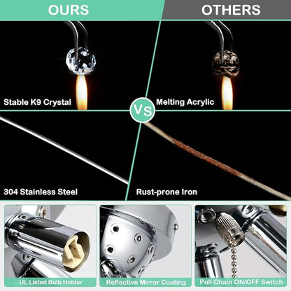 HMVPL Crystal Flush Mount Ceiling Light Fixture with Pull Chain On/Off Switch, LED Close to Ceiling Lamp, Pull Chain Light Fixture Ceiling Mount, Modern Crystal Chandelier for Kitchen Bedroom Entryway