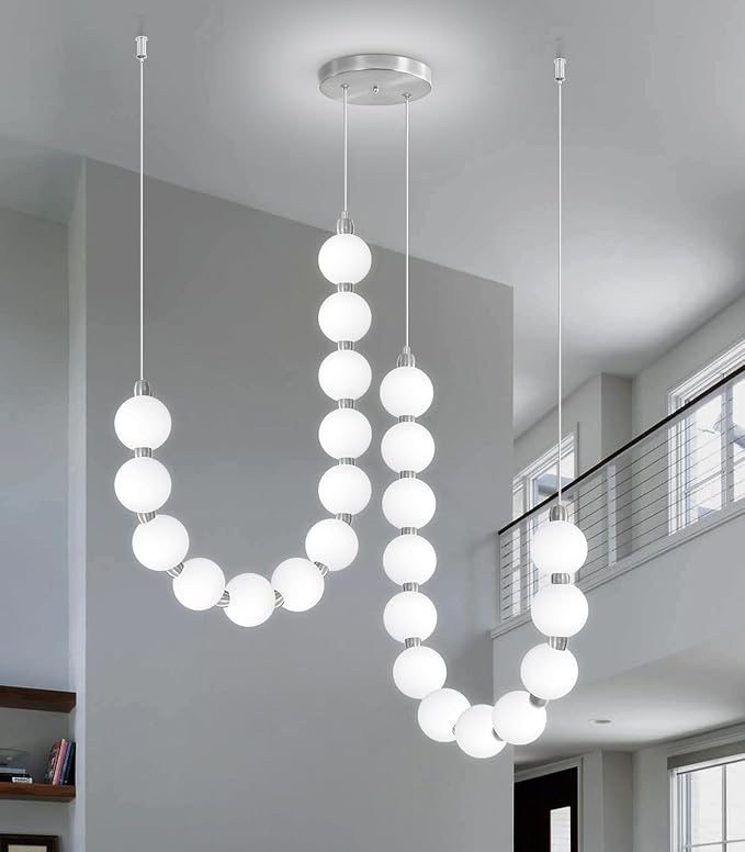 Modern Chandeliers LED Dimmable Light Acrylic Balls Ceiling Pendant Lighting for Dining Room Living Room Bedroom Adjustable Hanging Lights 45 Watts Silver Lamp
