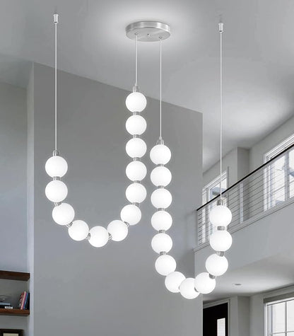 Modern Chandeliers LED Dimmable Light Acrylic Balls Ceiling Pendant Lighting for Dining Room Living Room Bedroom Adjustable Hanging Lights 45 Watts Silver Lamp