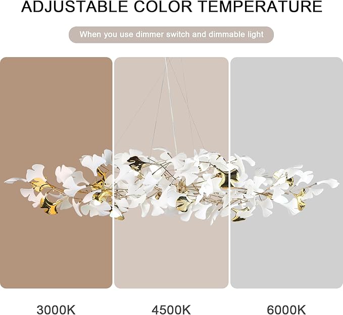 59in Gold Branch Chandelier, Modern White Ginkgo Leaf Chandeliers, Hanging Brass Gold Chandelier Pendant Light Fixture for Living Room, Dining Room 10-Light