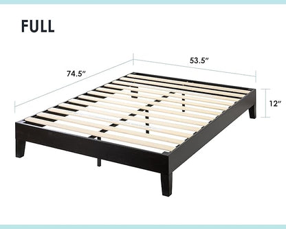 Mellow Naturalista Grand 12 Inch Solid Wood Platform Bed with Wooden Slats, Easy Assembly, Full, Black