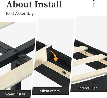 BarnFurin Queen Bed Frame, Platform Bed with Soft Teddy Boucle Upholstered Headboard, Two Bed Forms Design, Wooden Slats Support, No Boxing Spring Needed, Easy Assembly, Black