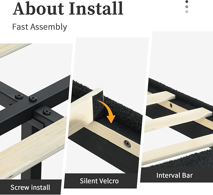 BarnFurin Twin Bed Frame, Platform Bed with Upholstered Headboard, Teddy Soft Boucle Fabric Bed Frame with Wooden Slats Support, Two Bed Forms Design, No Boxing Spring Needed, Easy Assembly, Black