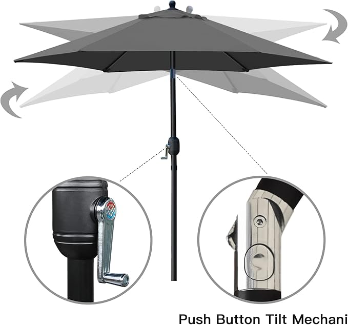 Sunnyglade 7.5' Patio Umbrella Outdoor Table Market Umbrella with Push Button Tilt/Crank, 6 Ribs