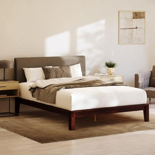 Nectar Bamboo Platform Bed Frame & Upholstered Headboard - Cal King - Walnut/Slate - Floating Center Support Legs -12” Height - Tool Free Set Up - Sturdy Wooden Support Slats - Holds Up To 800 lbs