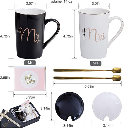 Jumway Mr and Mrs Coffee Mugs Set - Unique Wedding Gifts For Bride and Groom - His and Hers Anniversary Present Husband and Wife -Engagement Gifts For Him Her For Parents for Valentine's day