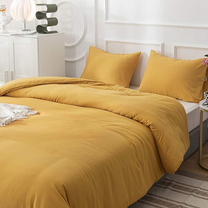 CLOTHKNOW Mustard Yellow Queen Comforter Set Yellow Bedding Comforter Sets Soft All Season Turmetric Comforter with 2 x Pillow Cases