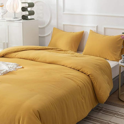 CLOTHKNOW Mustard Yellow Queen Comforter Set Yellow Bedding Comforter Sets Soft All Season Turmetric Comforter with 2 x Pillow Cases