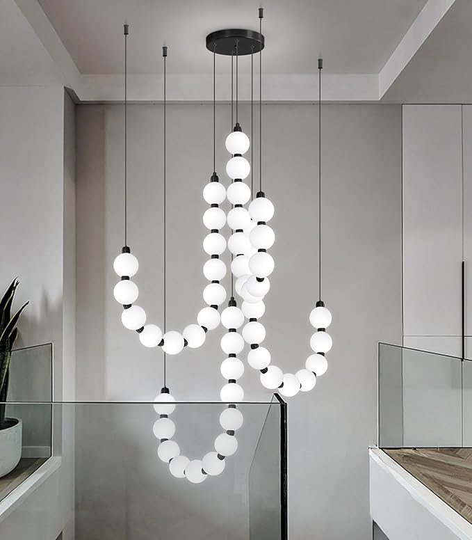 Modern Chandeliers LED Dimmable Light Acrylic Balls Ceiling Pendant Lighting for Living Room Dining Room Bedroom Adjustable Hanging Lights 90 Watts Black Lamp