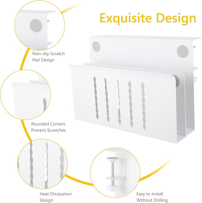 2 TIER Desk Side Storage Upgraded Under Desk Organizer, No Drill Hanging Laptop Holder Under Desk, Clamp-On Table Side Steel Desktop Organization for Office and Home (White)