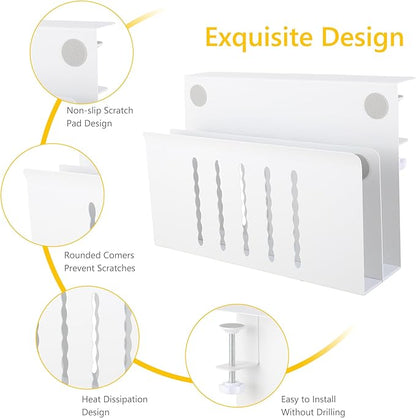2 TIER Desk Side Storage Upgraded Under Desk Organizer, No Drill Hanging Laptop Holder Under Desk, Clamp-On Table Side Steel Desktop Organization for Office and Home (White)