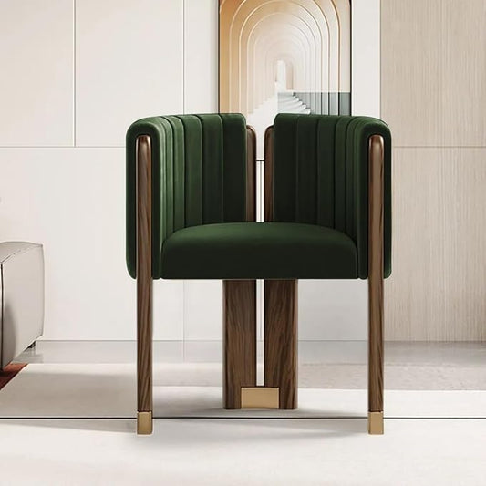 Velvet Fluted Accent Chair for Living Room with Wood Frame, High Resilience Foam, Elegant Modern Armchair (Green)
