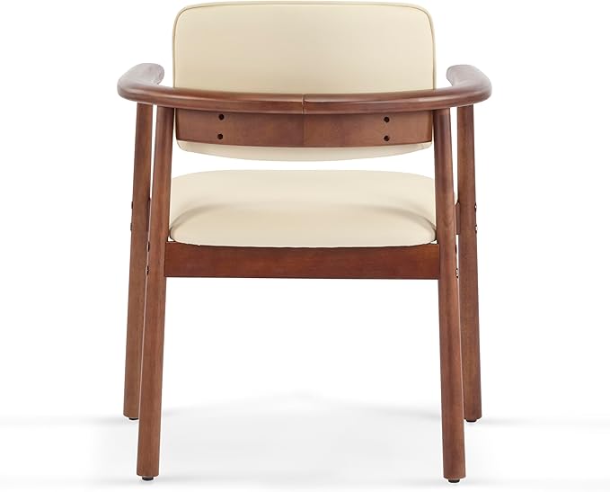 Christopher Knight Home Emeny Modern Faux Leather Upholstered Dining Chairs Set of 2, PU Kitchen Side Chairs with Wooden Frame, Living Room Comfy Reading Chair with Curved Backrest, Beige+Dark Walnut