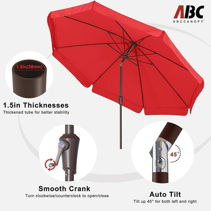 ABCCANOPY 9ft Scalloped Patio Umbrella, Outdoor Table Umbrella with Tilt and Crank, Fiberglass Ribs Deck Umbrella for Patio, Pool, Garden, Picnic (Red)
