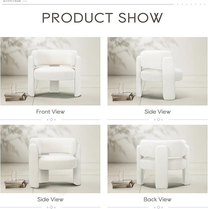 COLAMY Modern Accent Chair, Velvet Accent Chairs, Upholstered Barrel Chairs with Solid Wood Legs, Comfy Side Chair for Living Room, Bedroom, Reading, Cozy Reading Chair,Cream