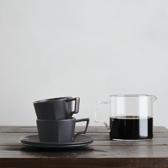 KINTO 28894 OCT Cup & Saucer, 6.7 fl oz (220 ml), Black, Microwave and Dishwasher Safe, Gift, Present