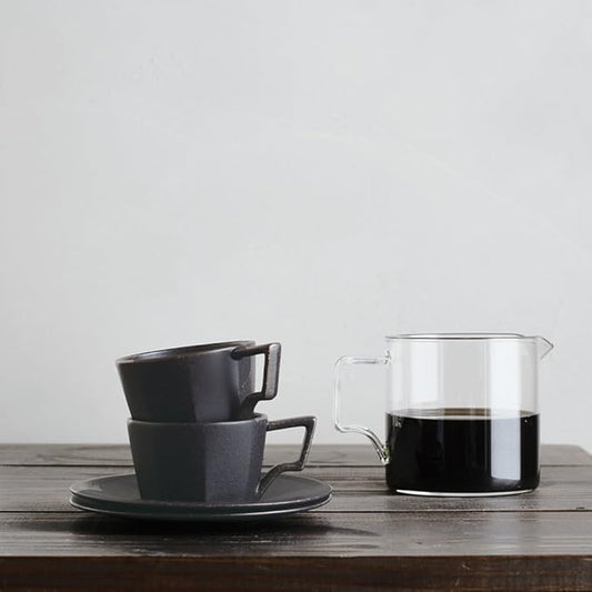 KINTO 28894 OCT Cup & Saucer, 6.7 fl oz (220 ml), Black, Microwave and Dishwasher Safe, Gift, Present