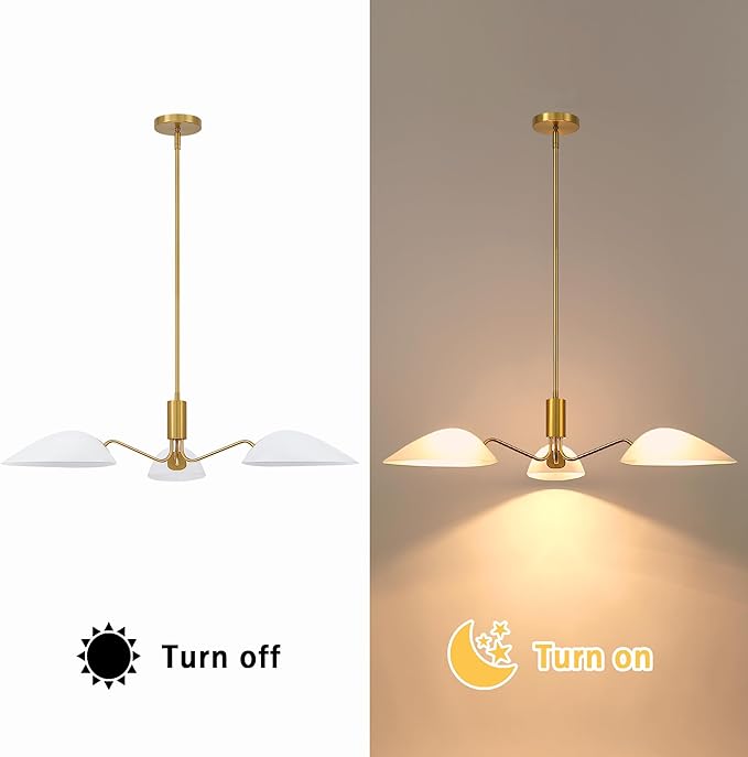 MEXO Modern Glass Chandeliers, Sputnik Chandelier Gold Pendant Lighting Fixture Glass Shade Ceiling Light for Dining Room Kitchen Island