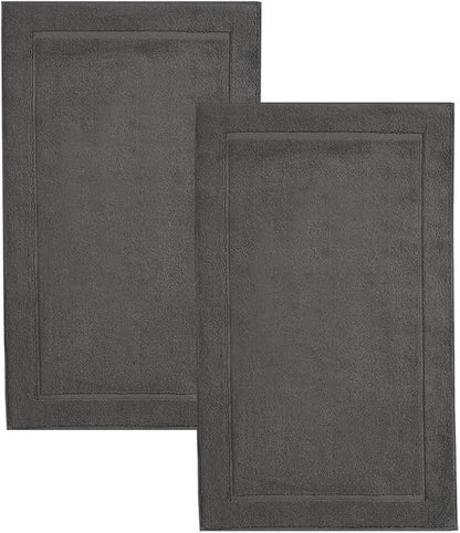 Hawmam Linen Bath Mats 21 x 34 inches, Pack of 2-100% Ring Spun Cotton Banded Design Floor Towel, Cool Grey