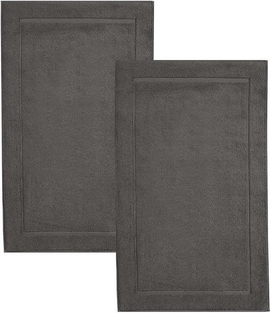 Hawmam Linen Bath Mats 21 x 34 inches, Pack of 2-100% Ring Spun Cotton Banded Design Floor Towel, Cool Grey