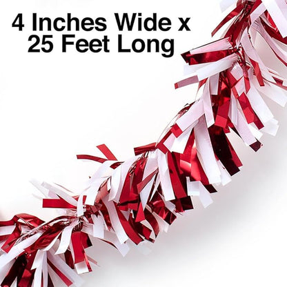 Anderson's Metallic Red & White Sparkle Glitter Tinsel Twist Garland, 25ft Holiday Decoration, Christmas Tree Trim, Parade Float Decor, Party Supplies, Graduation, Indoor/Outdoor Event Garland