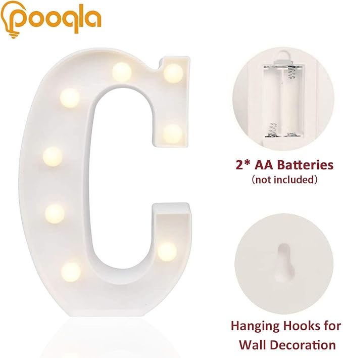 Pooqla LED Marquee Letter Lights Sign, Light Up Alphabet Letter for Home Party Wedding Decoration C