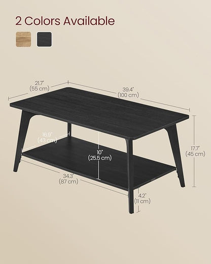 VASAGLE MAEZO Collection - Coffee Table, 2-Tier Center Table with Storage, Tapered Legs, Curved Transitions, 21.7 x 39.4 x 17.7 Inches, Easy to Assemble, for Living Room, Charcoal Gray ULCT249B01