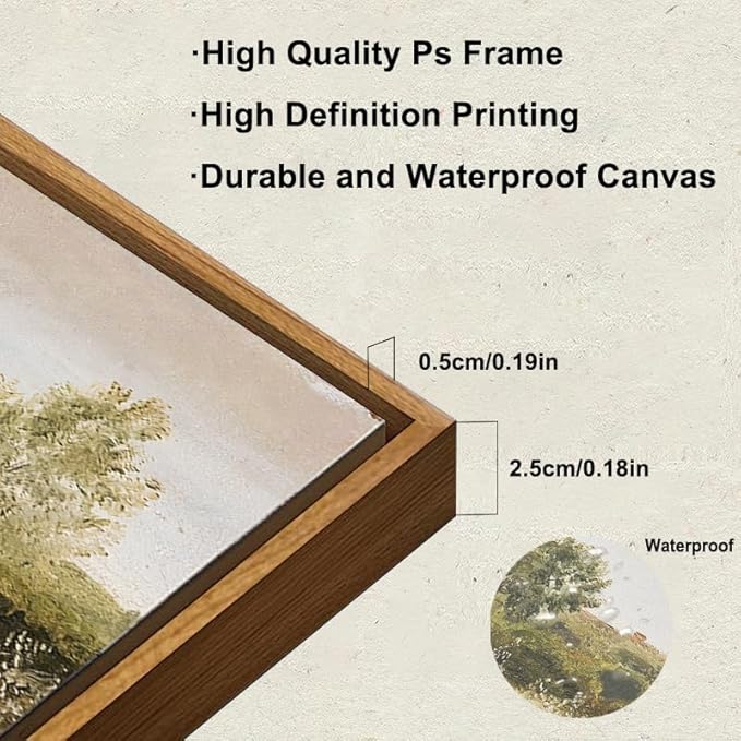 KBKBART Framed Canvas Wall Art, Vintage Meadow Landscape Wall Art Prints, Retro Country Wildflower Field Farmhouse Wall Decor Ready To Hang for Bedroom, Bathroom, Living Room, Kitchen, Vintage Room