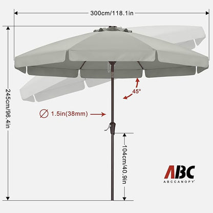 ABCCANOPY 10ft Scalloped Patio Umbrella, Outdoor Table Umbrella with Tilt and Crank, Fiberglass Ribs Deck Umbrella for Patio, Pool, Garden, Picnic (Light Gray)