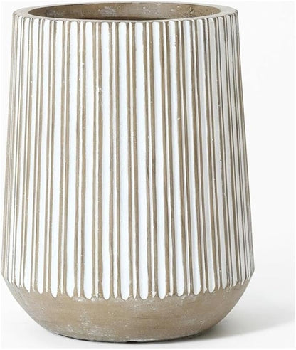 LuxenHome 22" H Tapered Tall Planter, Indoor Outdoor Large Plant Pot with Drainage Hole and Rubber Plug, Modern Striped Flower Pots for Plants, Handmade Concrete Planter Pots for Home Garden Patio