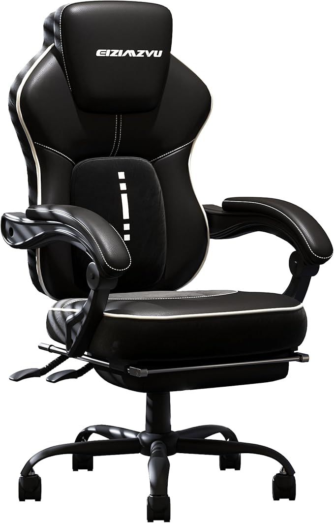 Ergonomic Office Chair with Adjustable Headrest and Footrest, High Back Desk Chair with Linkage Armrests, Reclining Swivel Chair for Home Office, Executive Office Chair (Black1)