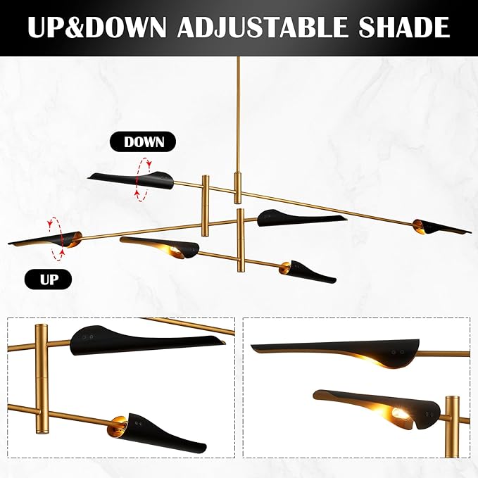 76” Industrial Pendant Light 6-Lights Adjustable Farmhouse Chandelier Modern Pendant Lighting Fixtures for Dining Room Living Room Kitchen Island Bedroom, UL Listed