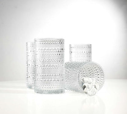Glaver's Hobnail Drinking Glasses, Set of 4 Clear Vintage Beaded Glass Cups, 15 Oz. Cocktail Drinking Glassware Set, For Water Juice, Smoothies. Home, Dinner, Bar uses.