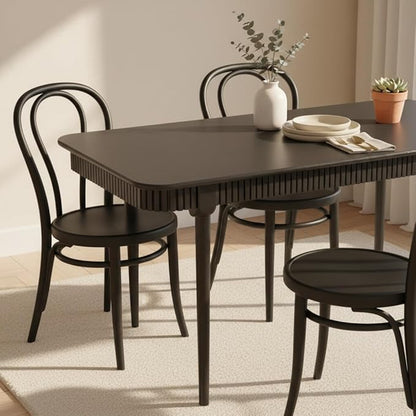 LukeAlon Mid-Century 63 Inch Solid Wood Dining Table for 4-6, Retro Farmhouse Kitchen Table with Large Tabletop, Modern Table for Dining Room, Living Room, Kitchen, Black