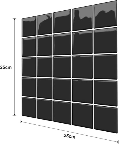 Alwayspon 10 Sheets 10"x10" Black 3D Vinyl Backsplash Tiles, Self-Adhesive Peel and Stick Wall Tile Stickers Stick on Subway Tiles for Kitchen Bathroom Wall