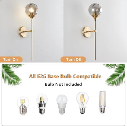 KCO Lighting Smoke Gray Glass Globe Wall Sconce Modern Gold Long Pole Wall Lighting Mid Century Vintage Bathroom Light Fixture Sconce Brass Bar Wall Lamp