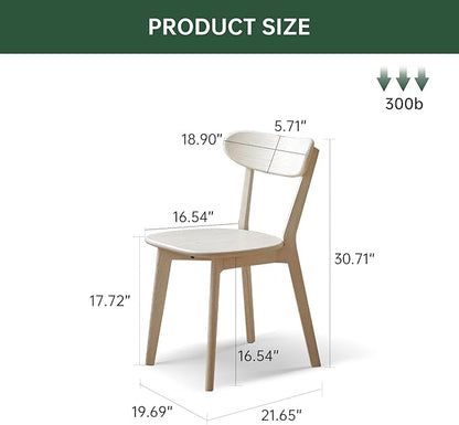 Oak Dining Chairs, Kitchen Chairs, 100% Solid Wood Modern Dinner Chair with Curved Backrest, Dining Room Chair for Kitchen, Living Room, Study (4PK, Cream White)