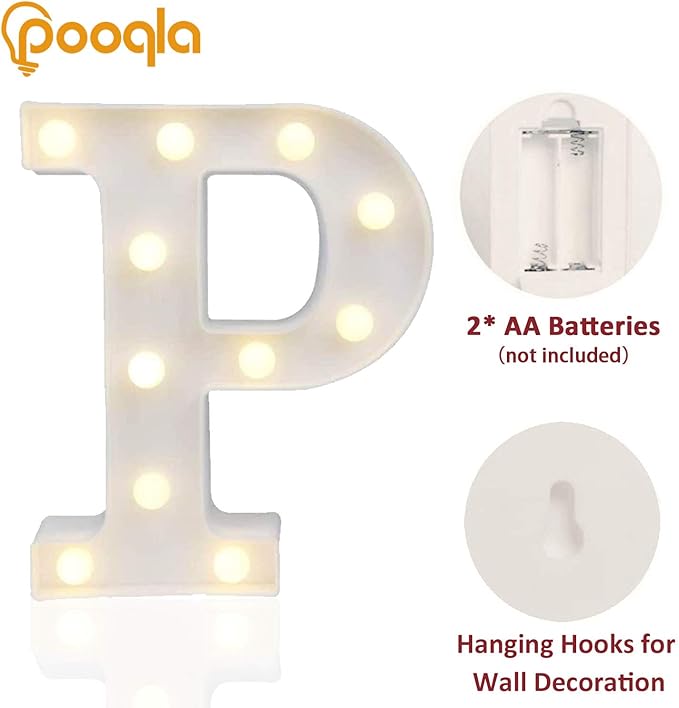 Pooqla LED Marquee Letter Lights Sign, Light Up Alphabet Letter for Home Party Wedding Decoration P