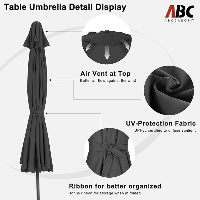 ABCCANOPY 10ft Scalloped Patio Umbrella, Outdoor Table Umbrella with Tilt and Crank, Fiberglass Ribs Deck Umbrella for Patio, Pool, Garden, Picnic (Dark Gray)