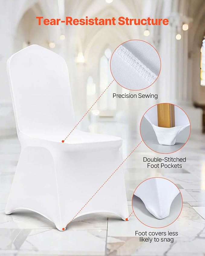 VEVOR 50 Pcs White Chair Covers Polyester Spandex Chair Cover Stretch Slipcovers for Wedding Party Dining Banquet Flat-Front Chair Covers