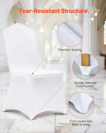 VEVOR 50 Pcs White Chair Covers Polyester Spandex Chair Cover Stretch Slipcovers for Wedding Party Dining Banquet Flat-Front Chair Covers
