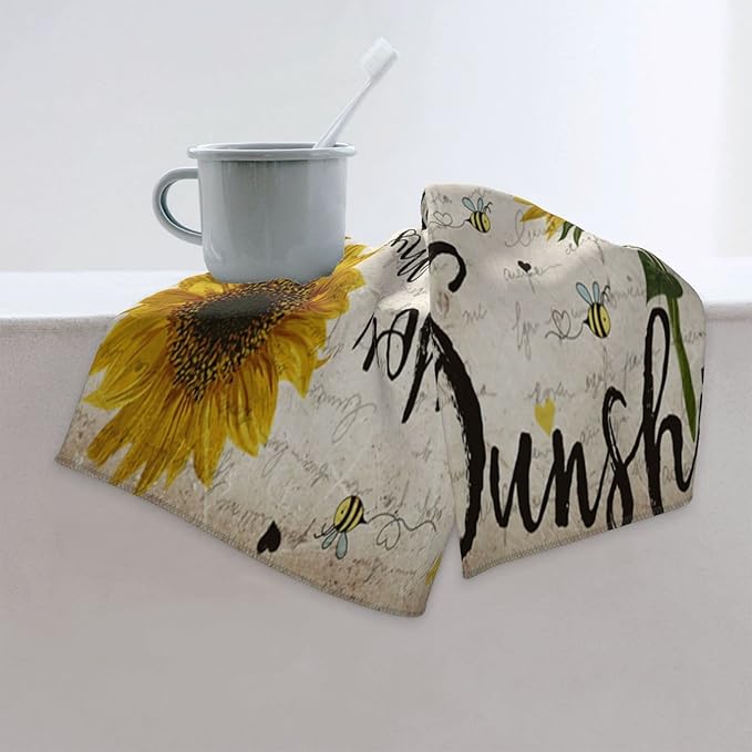 Sunflower Hand Towels Set of 2 15.7x27.5 Absorbent Kitchen Guest Towels Yellow Flower Bees