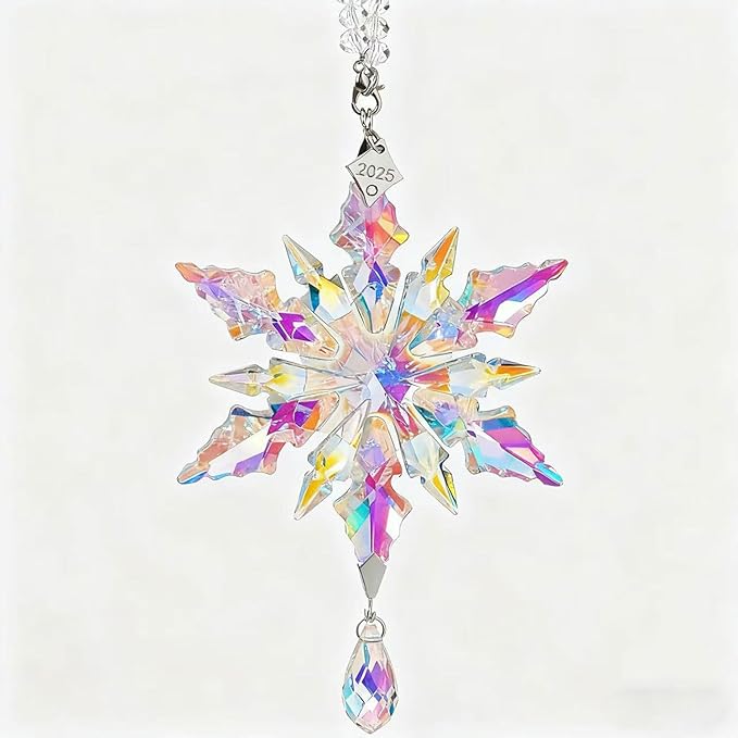 2025 Annual Christmas Ornaments Crystal Snowflake Star - Christmas Tree Ornaments Pendant Crystal Sun Catcher Home Hanging Decor (2025 Color 3-Layer)