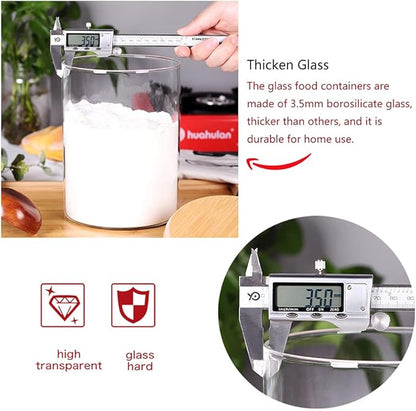 Set of 2 Glass Flour Container with Airtight Bamboo Lid, Large Food Jar with Wooden Lid for Storage Flour, Sugar, Cookies, Rice, Coffee Beans(3L)