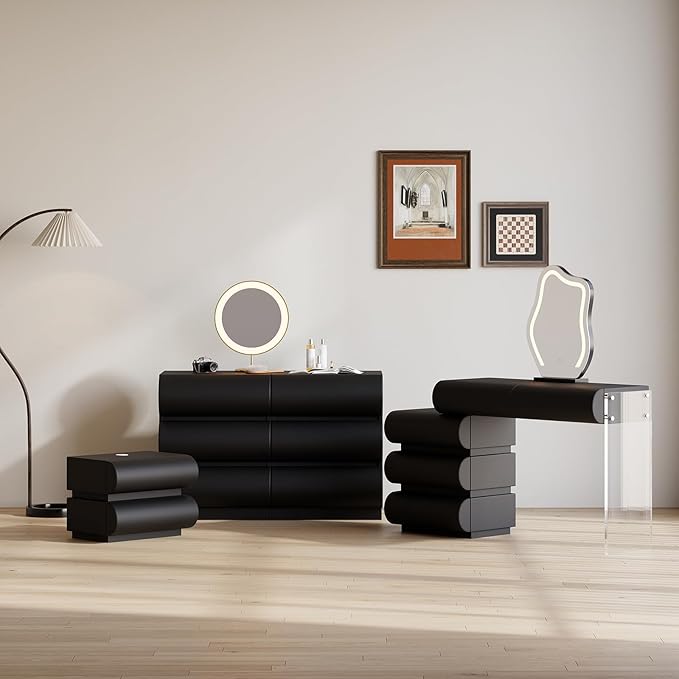homary Smart Nightstand Modern Black Leather Nightstands with Wireless Charger Bedside Table with 2 Drawers for Bedrooms Living Rooms Offices 19.7" W x 15.7" D x 15.7" H