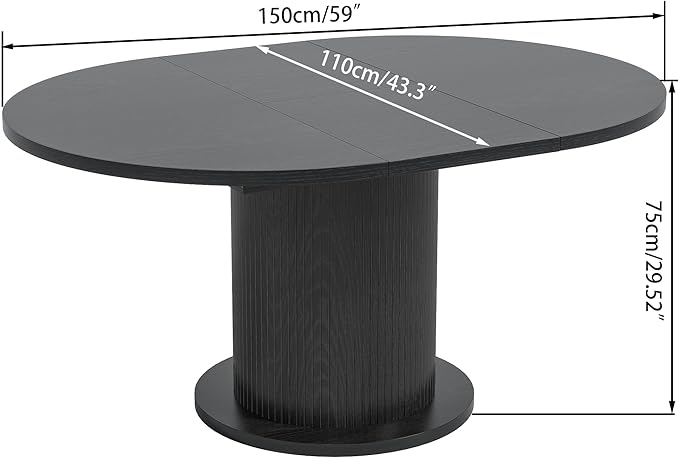 59 inch Round Dining Table for 6, Modern Farmhouse Kitchen Table, Circle Dining Tables with Wood Strip Base for Kitchen Living Room (Big Adjustable Black)