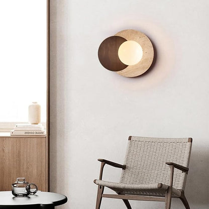 Marble Wall Lamp, Bathroom Vanity Light Fixtures, Wall Mount Lamp, Over Mirror, Stone Wall Sconces, Vintage Wall Light with Wood and Stone Shade, for Porch Workshop Kitchen Living Room